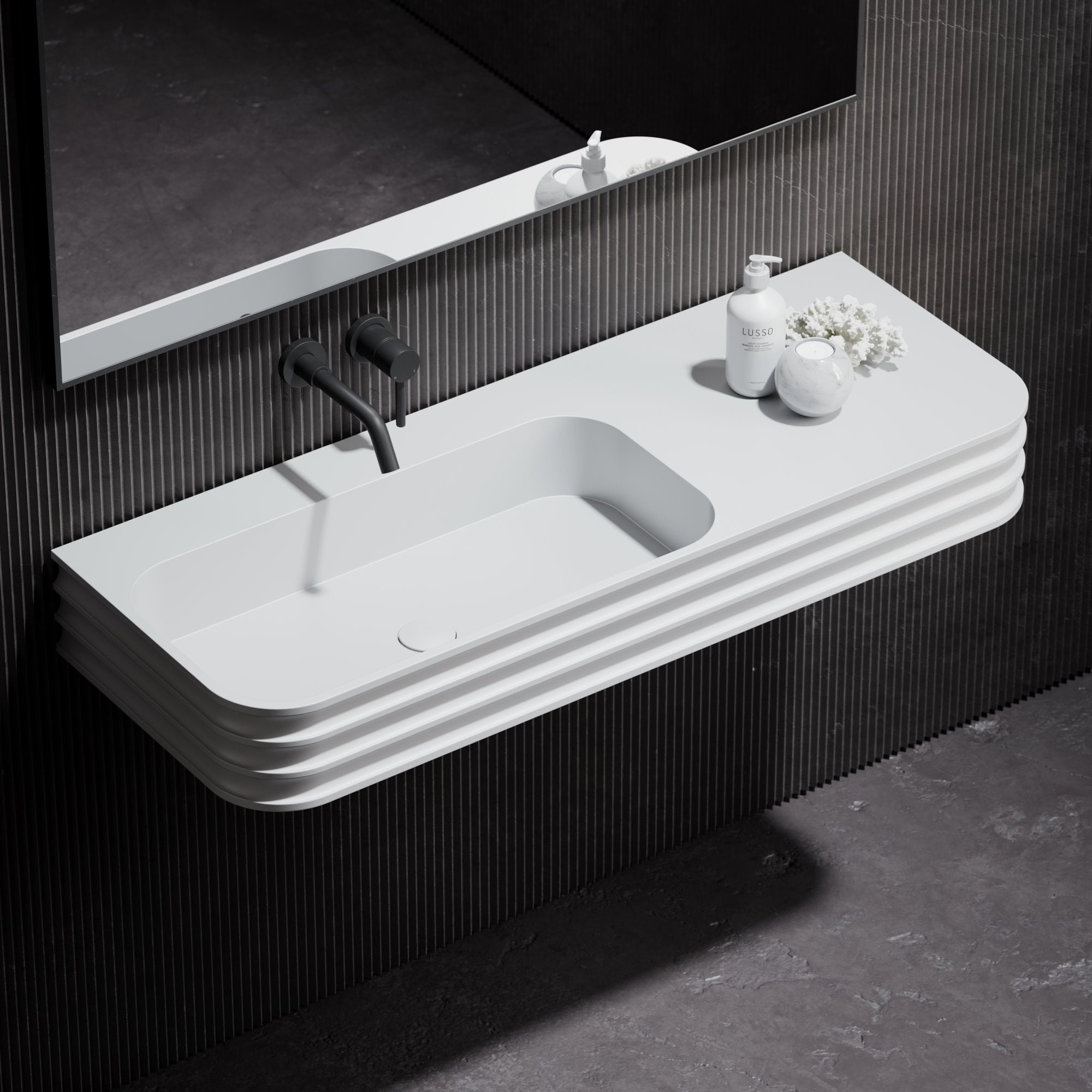 Прямоугольный одиночный подвесной умывальник из смолы LUSSO Maddox ARCH-00026236