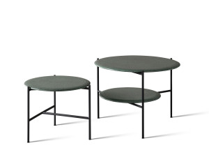 Круглый стол для сада из лавового камня и оцинкованного металла