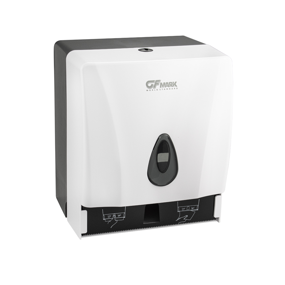GFmark - Диспенсер для бумажного полотенца, РУЛОННЫЙ, пластиковый, БЕЛЫЙ, с глазком, с ключом, код: 917 
