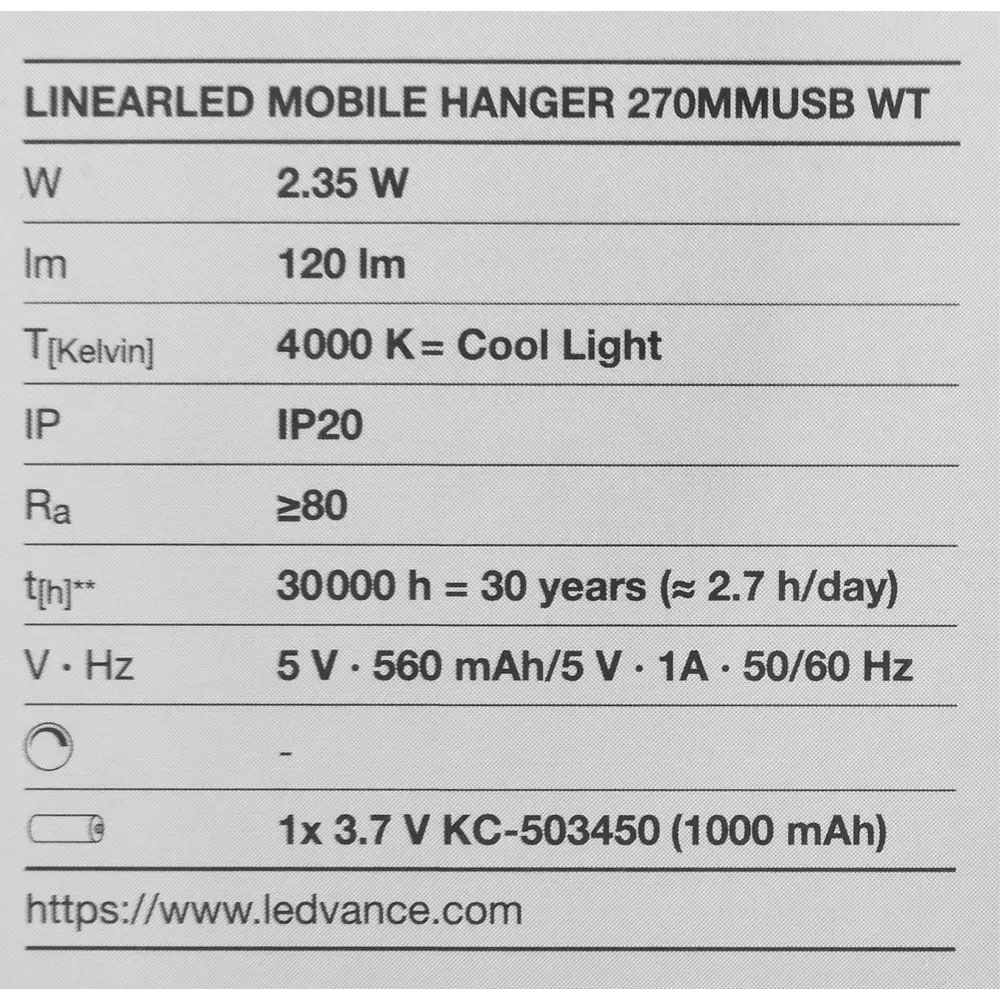 Светильник линейный светодиодный Ledvance Linear LED Mobile Hanger 270 мм 2.35 Вт, нейтральный белый свет, USB 83401218 STLM-2170315  - Вид №9