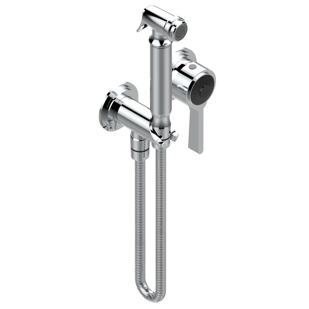 G2M-5840/MBG Комплект для душа, включающий смеситель, армированный шланг 1 м 25 см, ручной душ с курковым распылителем, выход из стены и предохранительный запорный клапан Thg-paris Faubourg - чёрный фарфор - с рукоятками Хром G2M 5840/MBG A02 CAT.A