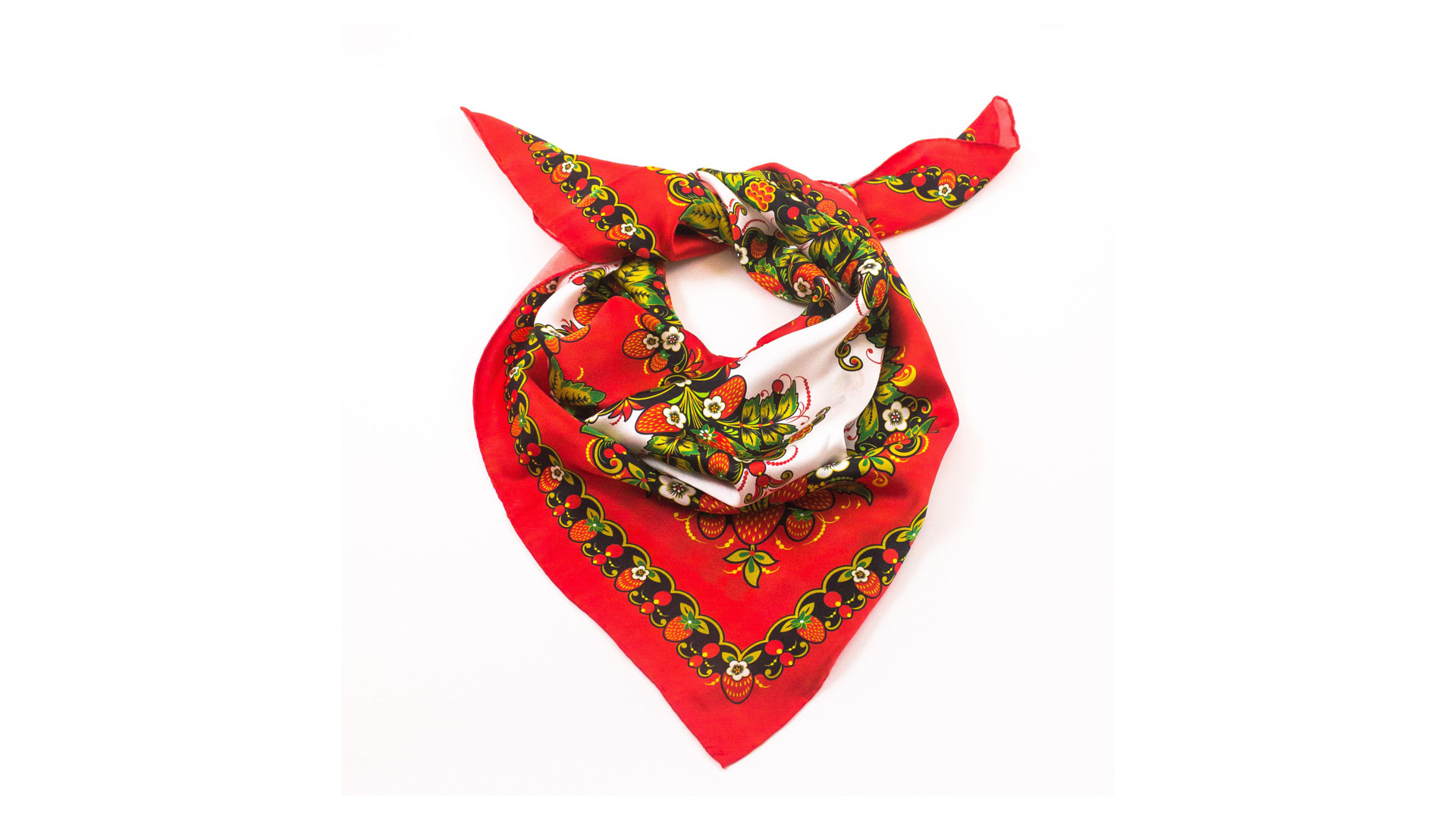 10660483 Хохломская Роспись Набор подарочный "Ягодная поляна" (Высшая категория) 130*240*25. Платок 89*89 Шелк  - Вид №1