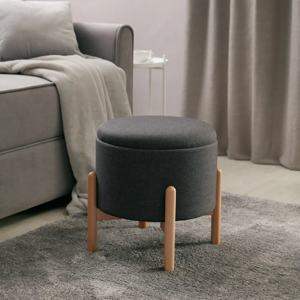 Пуф на деревянных ножках DMR1911 ø 42 см цвет серый DREAM RIVER STLM-2049766 - Вид №1