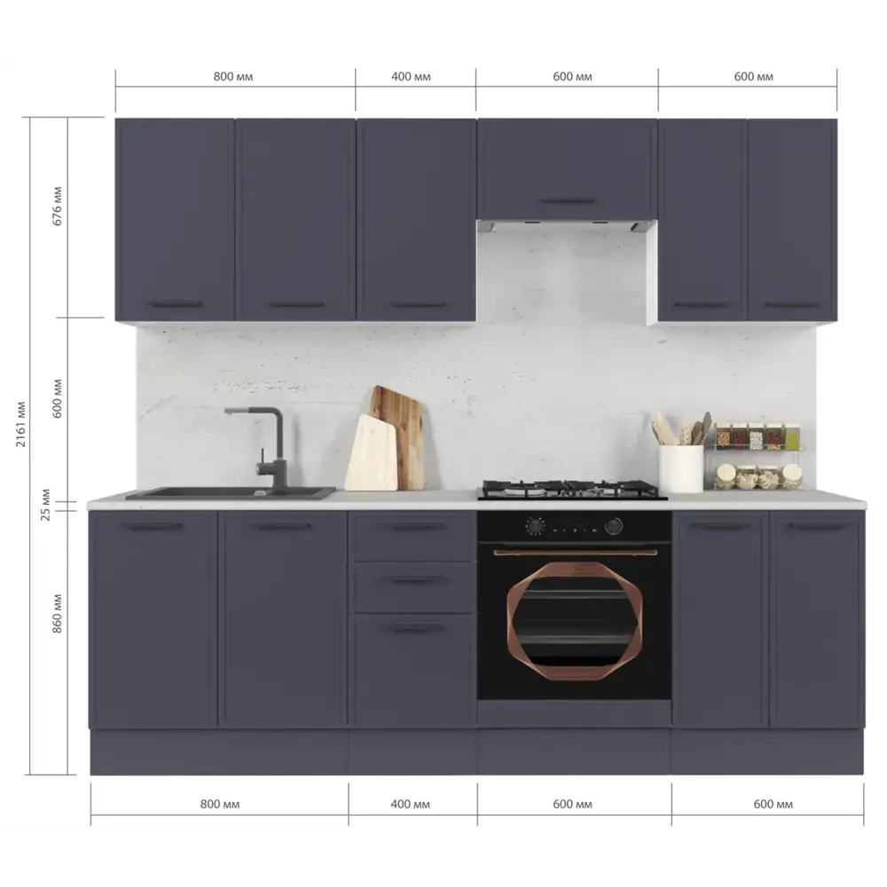 Кухонный гарнитур «Неро» 240x60 см МДФ цвет графит 89432587 STLM-2154586 Santreyd - Вид №1