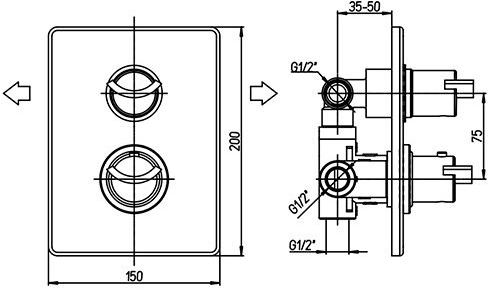 Paini Morgana 73OP691TH смеситель встраиваемый для душа с дивертором - Вид №1