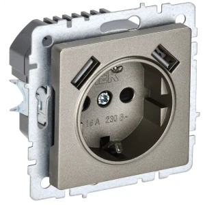 Розетка USB встраиваемая IEK Brite РЮш10-2-БрШ с заземлением цвет шампань 87761627 STLM-2062839