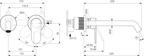 Однорычажный настенный смеситель для раковины Ideal Standard CERAFINE O ARCH-00047049 - Вид №5
