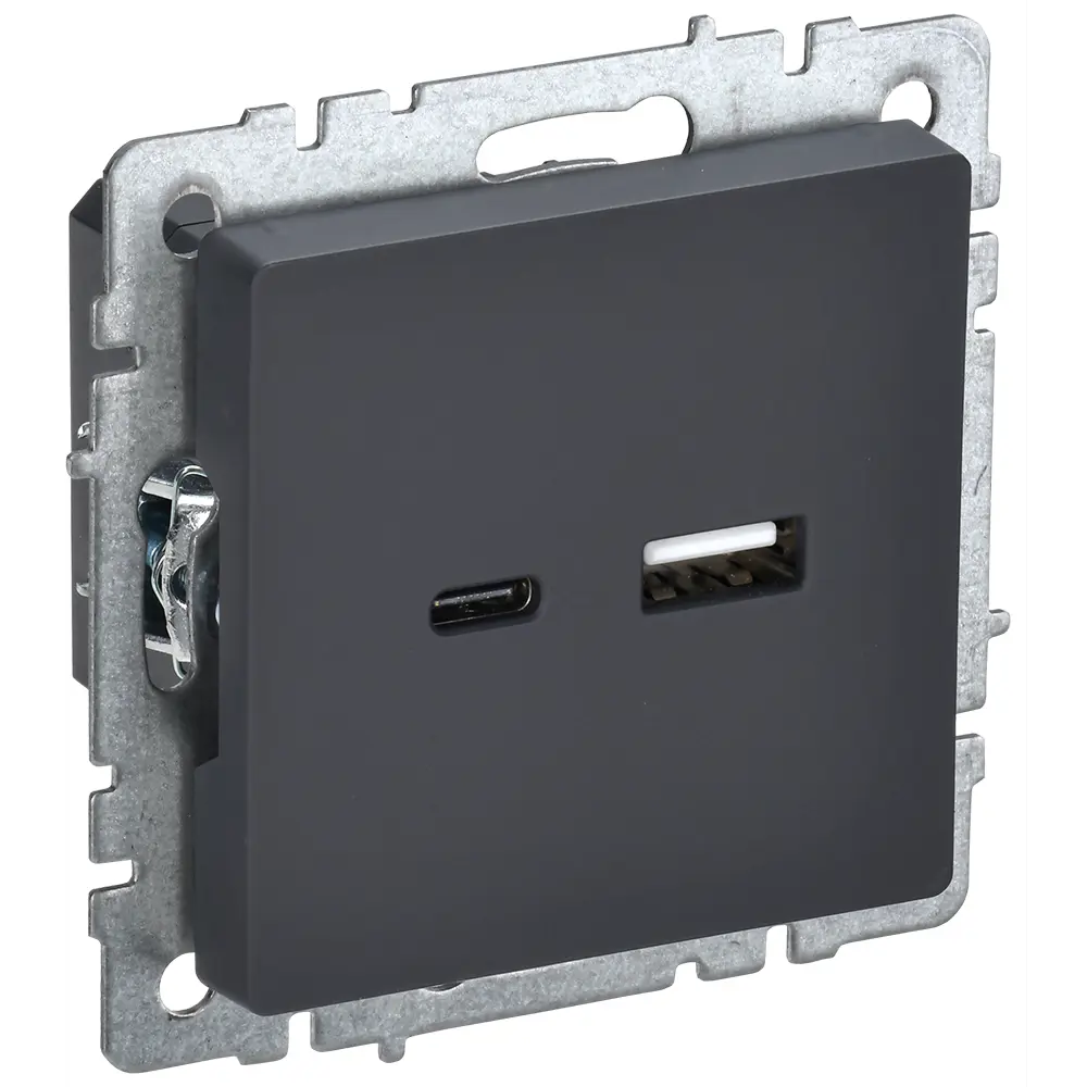 Розетка USB встраиваемая IEK Brite РЮ11-1-БрГ цвет графит STLM-2039709