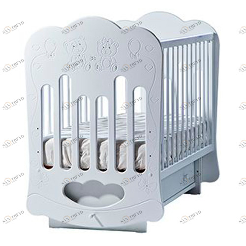 Детская кроватка Baby Sleep-3 (тучка) "Мишки" без страз белая ФАБРИКА ЛЕЛЬ  338368 Белый Santreyd 