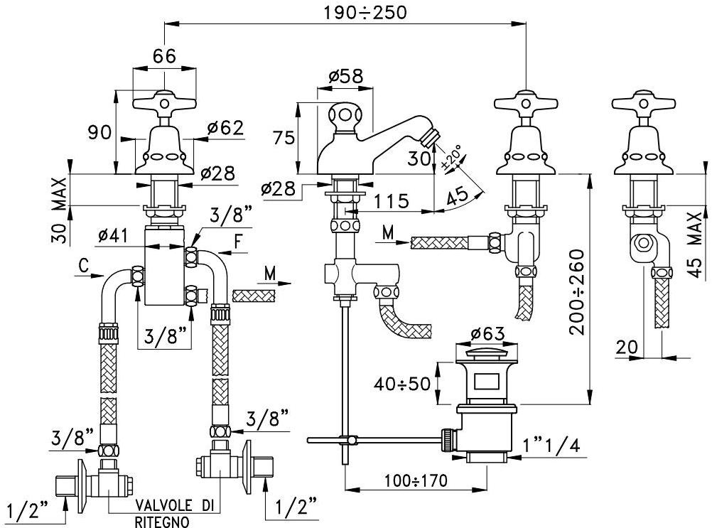 RUBINETTERIE STELLA Смеситель для биде для столешницы на 3 отверстия Italica It00202 - Вид №1