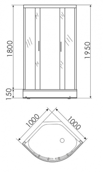 Душевая кабина Erlit ER0510-C3 100х100 низ.мат.ст.хр.проф.  ER0510-C3 131594 - Вид №1