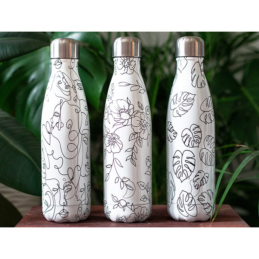 Термос 500 мл белый с черным узором Line Drawing Faces CHILLY'S BOTTLES ДИЗАЙНЕРСКИЕ 00-3947987 Белый;черный  - Вид №1