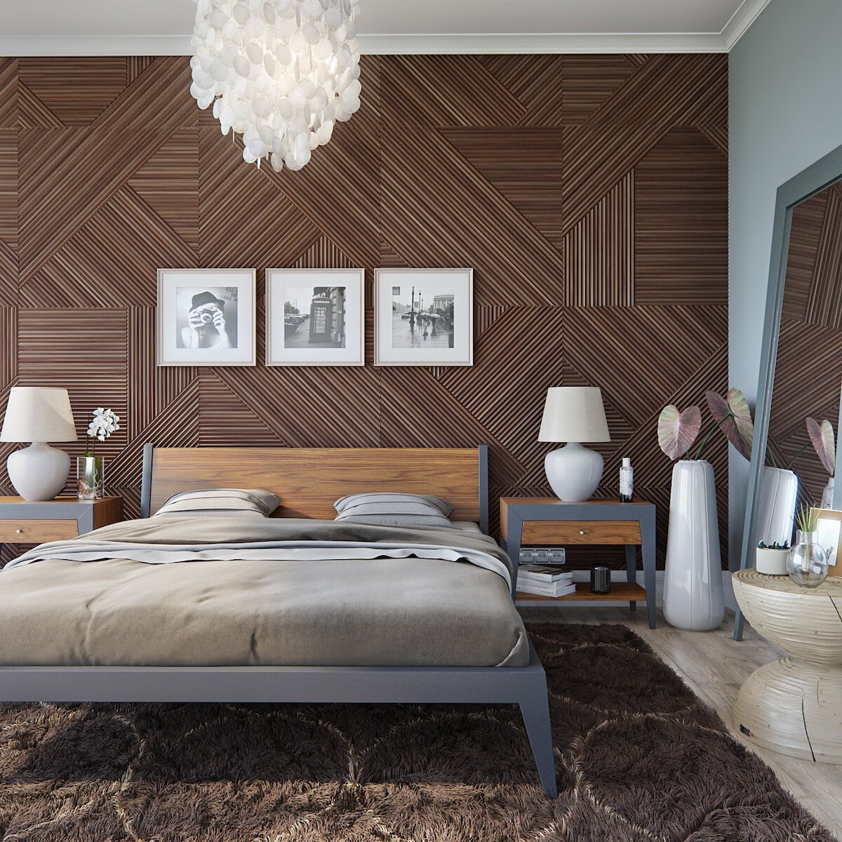 Кровать полутораспальная 140x200 серая орех BRAGIN DESIGN ДИЗАЙНЕРСКИЕ 256396 Коричневый;серый  - Вид №1