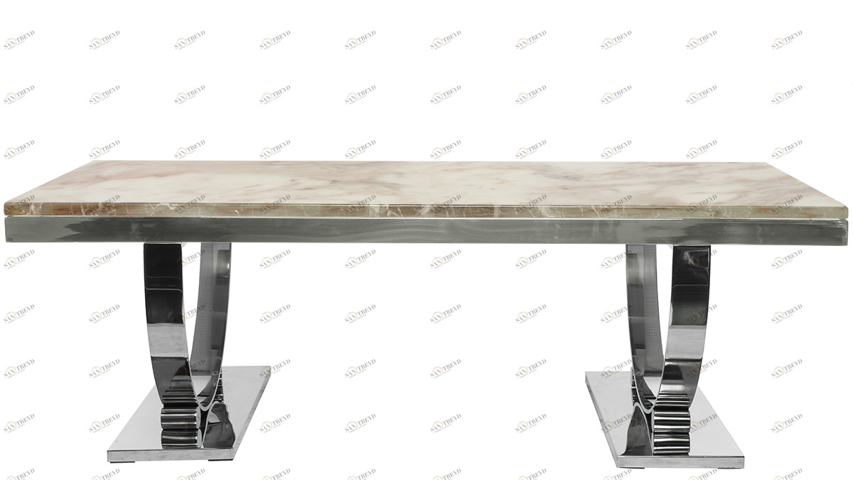 Журнальный столик дизайнерский с молочно-белым мрамором и основанием хром 130 см Ospite ДОМАШНЯЯ ОБСТАНОВКА SKY 045153 Молочный;бежевый Santreyd