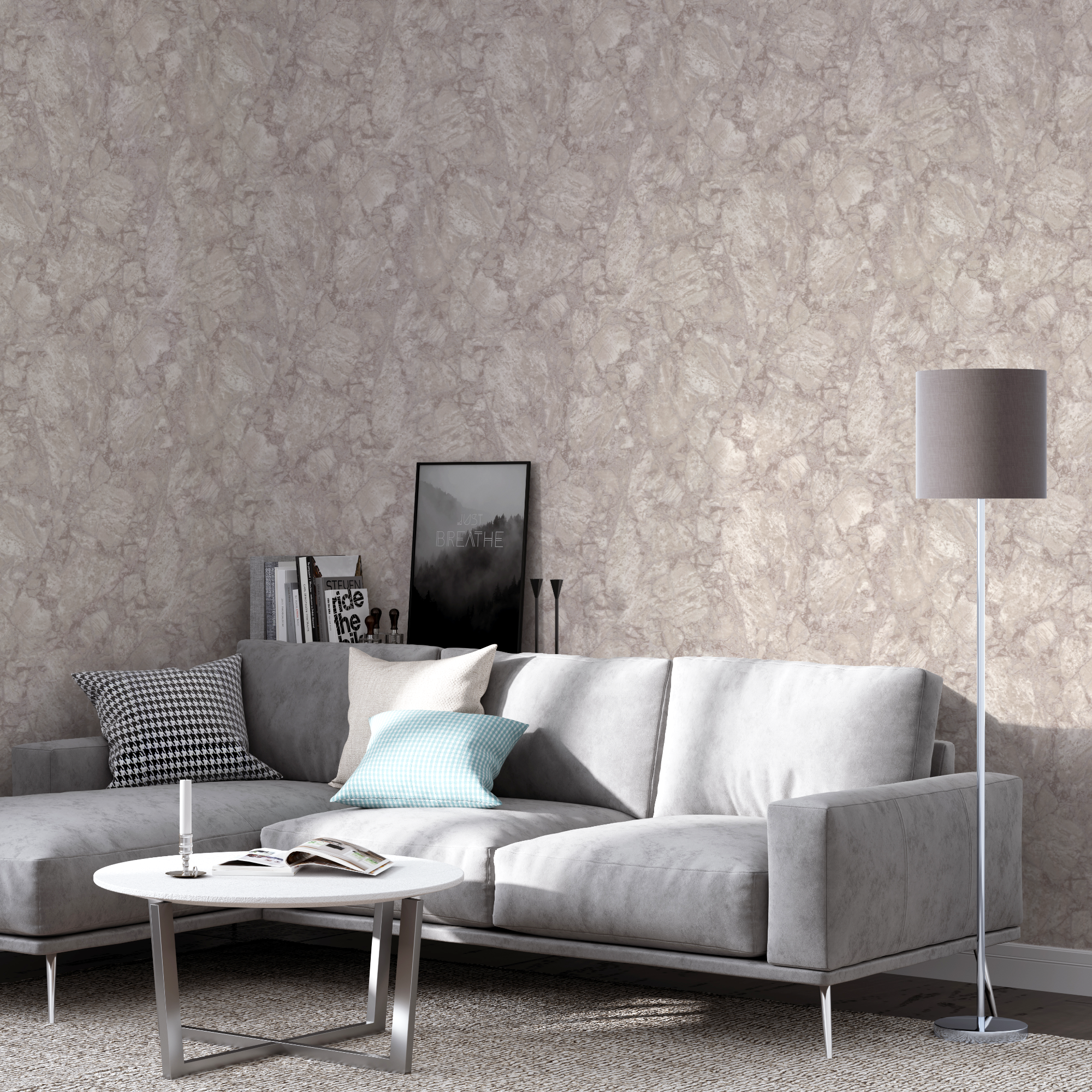 ПАЛИТРА Флизелиновые обои бежевые с каменной текстурой и блёстками 85947928 Berg STLM-0066072 - Вид №3