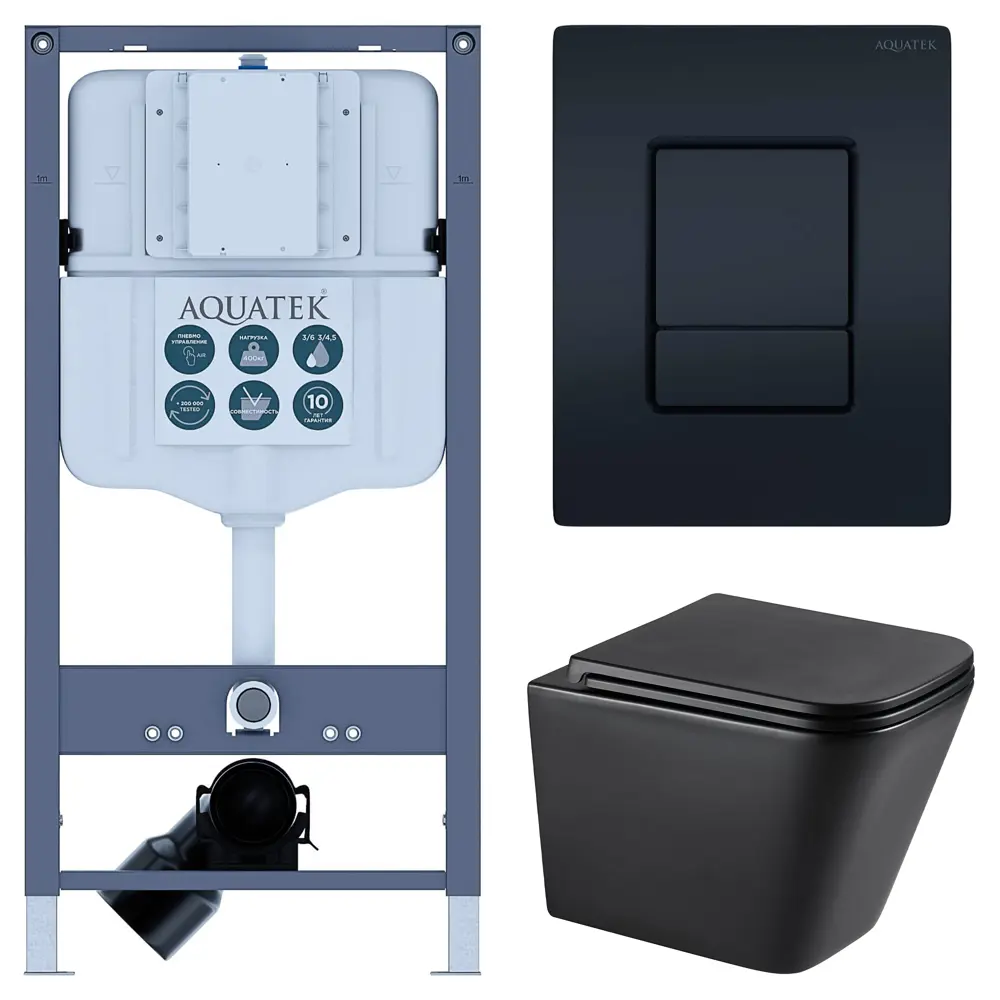 Комплект инсталляции Aquatek Pneumo N 49 с безободковым унитазом Moneron клавиша Aquatek Pnn-0000005 чёрная Pneumo N49 STLM-2139529