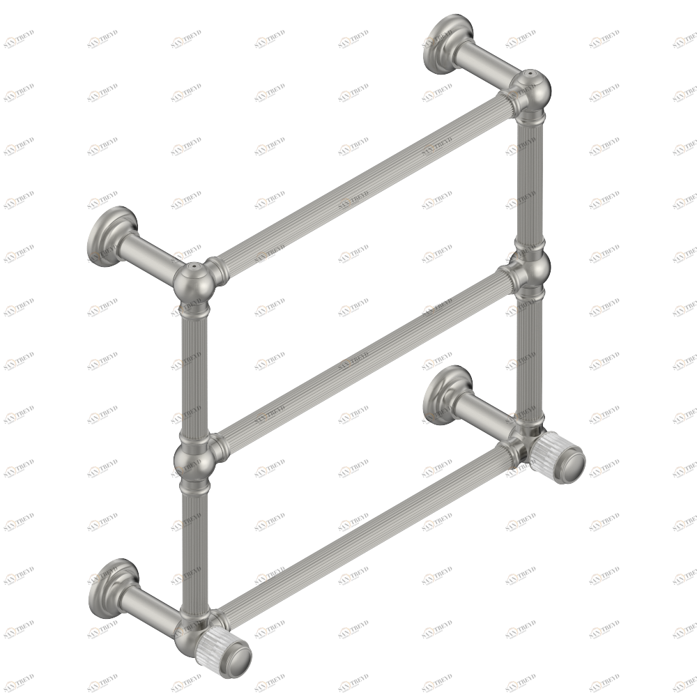 A9B-TWF3H2 Полотенцесушитель Традиционный каннелированный, 3 перекладины, 625 мм x 575 мм, водяной, с 2 декоративными крестовыми рукоятками Thg-paris Jaipur с матовым хрусталём Матовый никель A9B-TWF3H2 CAT.C