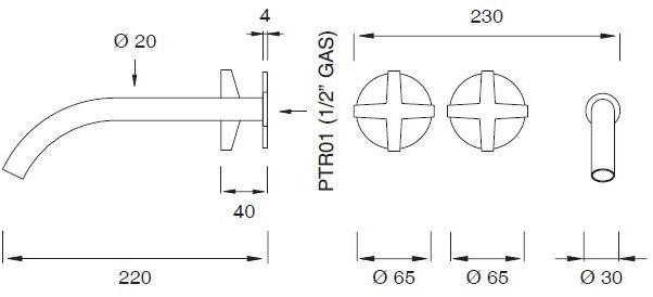 Ceadesign Группа из 2 смесителей открытого / закрытого типа Cross Crx 13 - Вид №1
