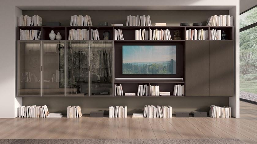 Febal Casa Подвесной книжный шкаф из меламина с подставкой под телевизор sun-id-1495584 - Вид №4