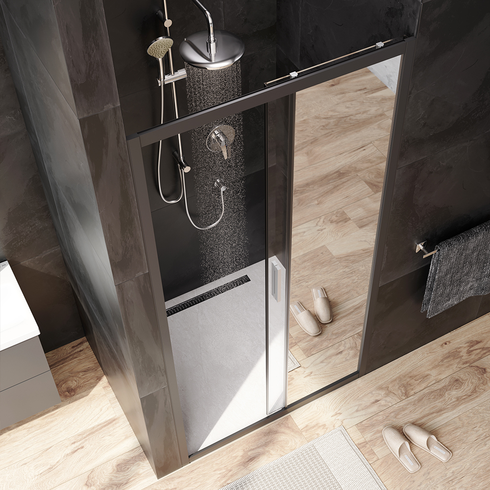 W90G-100-1-195BMir Solo Дверь душевая 100х195 стекло зеркальное профиль черный матовый AM.PM Gem - Вид №1