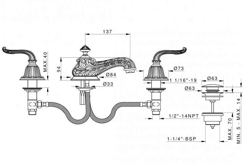 Bronces Mestre Смеситель для раковины на 3 отверстия Versailles 230001.a300.50 - Вид №1
