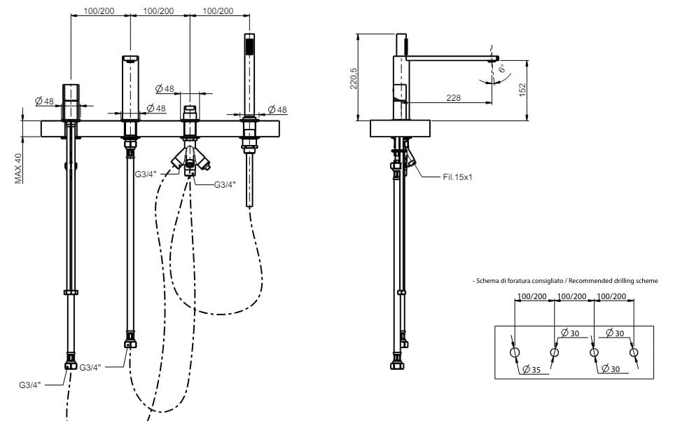 Встраиваемый смеситель для ванны из нержавеющей стали с переключателем Rubinetterie Frattini Borgia ARCH-00145316 - Вид №3