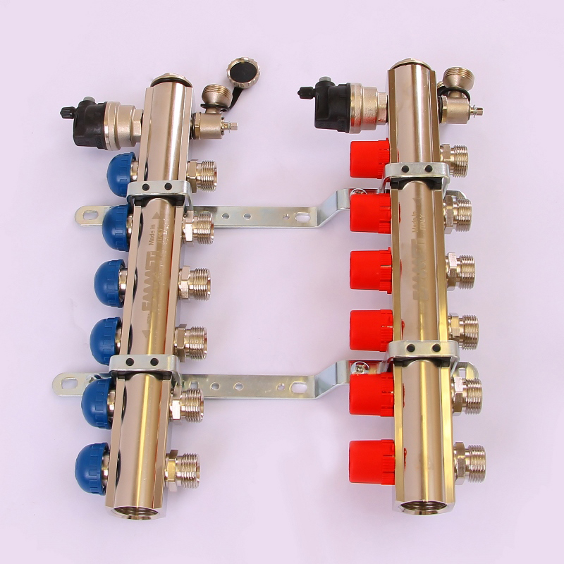 Коллекторная группа TOPWAY с регулировочными и термостатическими вентилями с резьбой под евроконус EMMETI 1"x3/4"ЕК 6 выходов 01298718 - Вид №1