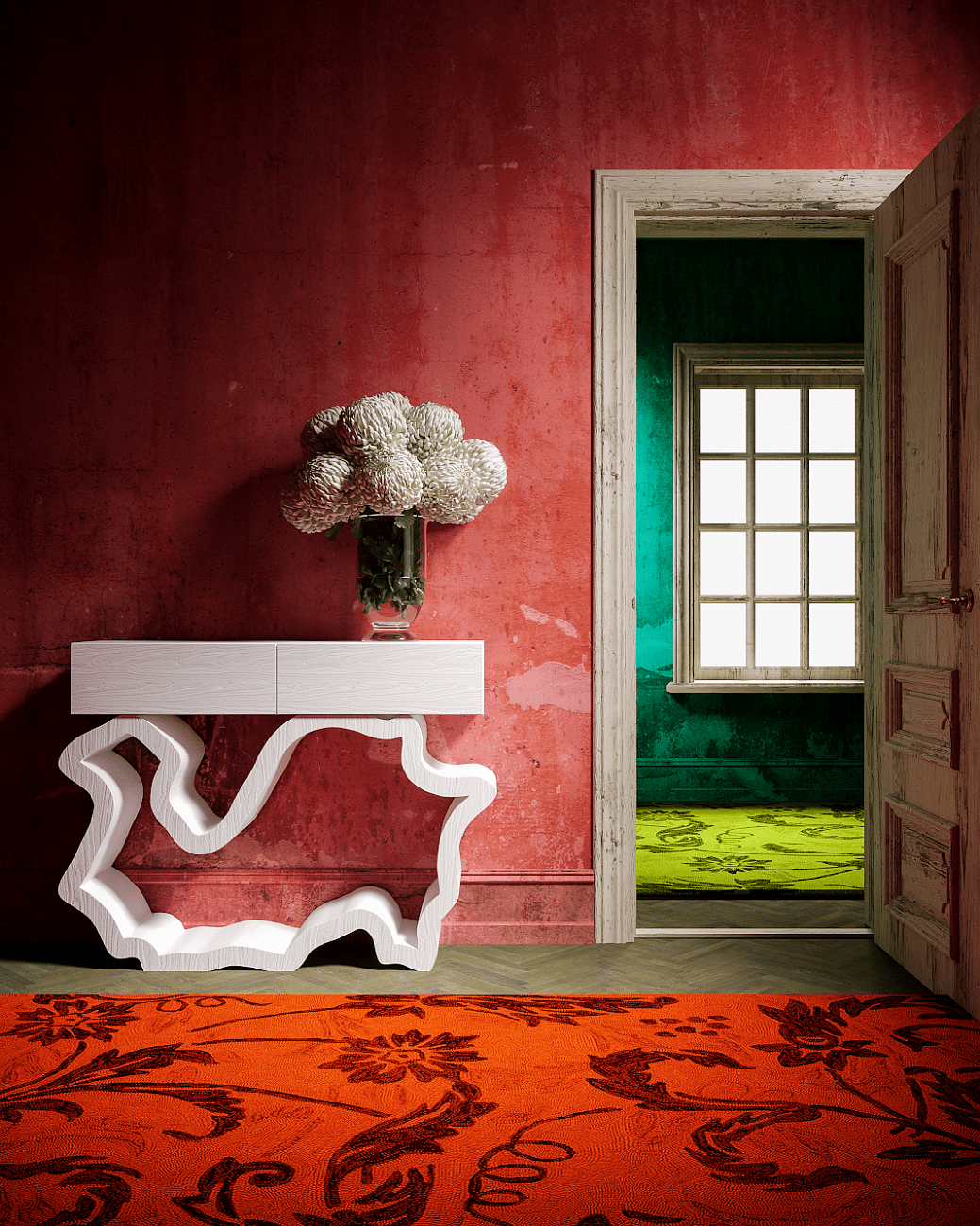 Консоль деревянная, орех с зелеными ящиками "Эскальер" от Odingeniy ODINGENIY  178416 Зеленый;коричневый  - Вид №11