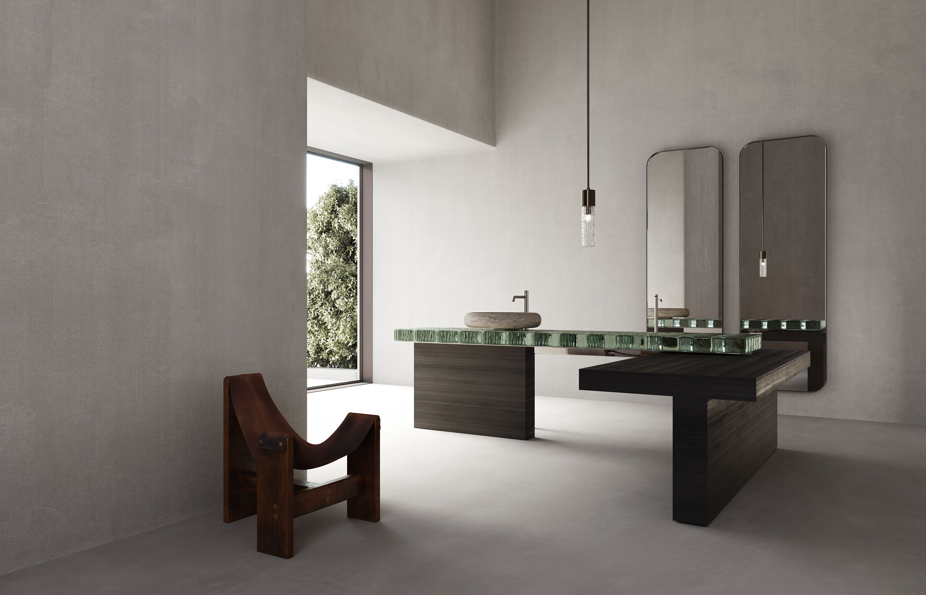 Угловой умывальник из орехового дерева и стекла Falper OPUS ARCH-00066272 - Вид №6
