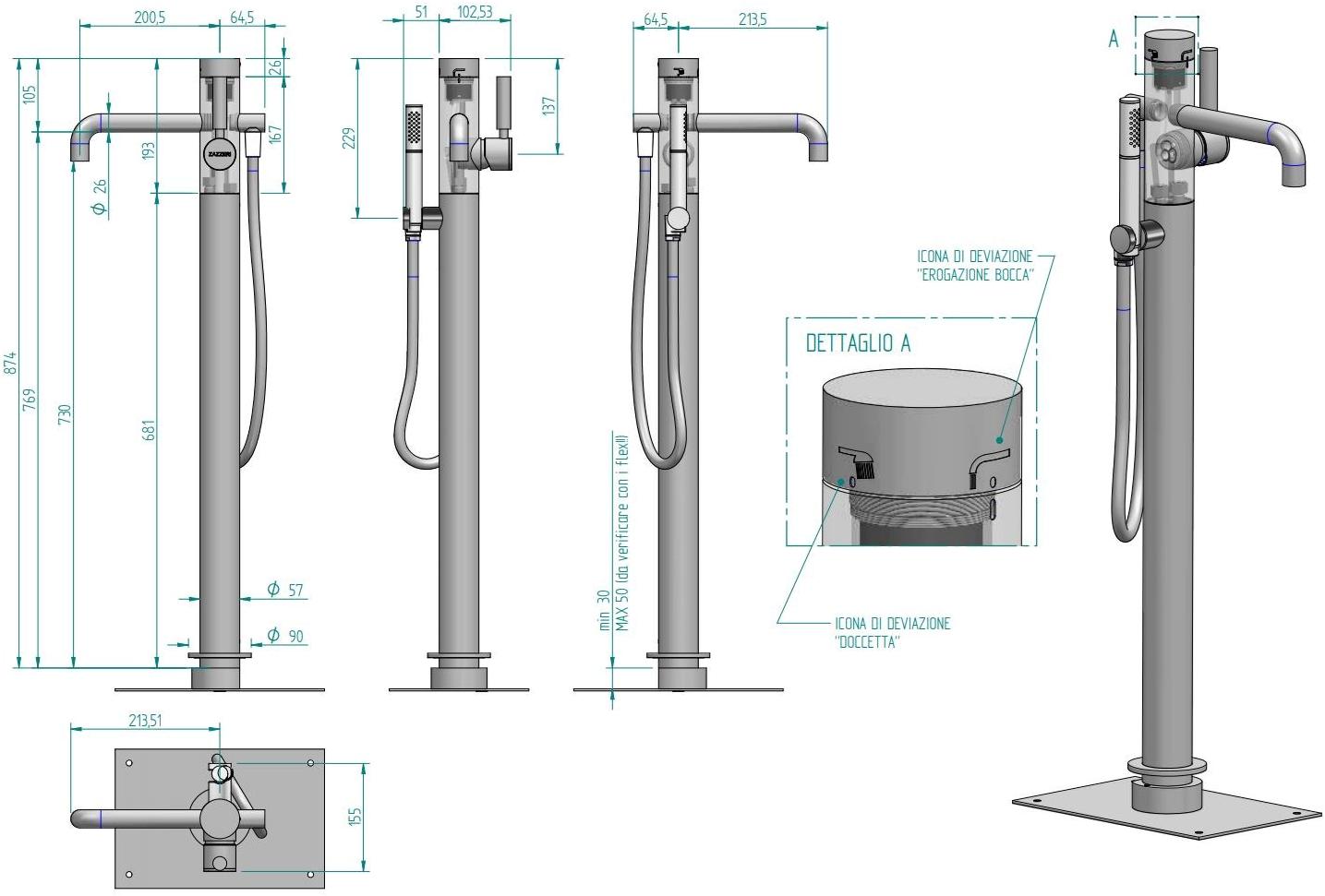 ZAZZERI Напольный смеситель для ванны с ручным душем Da-da sun-id-1411155 - Вид №1