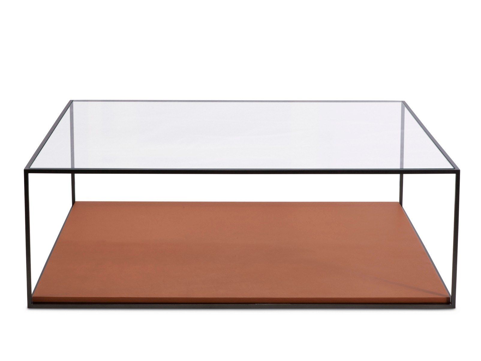 Кожаный низкий квадратный журнальный столик с журнальной стойкой Duvivier Canapés Karusa ARCH-00043518 - Вид №1