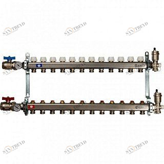 Распределительный коллектор из нерж. стали STOUT в сборе 3/4" х 1/4" х 12 выходов без расходомеров SMS0912000012