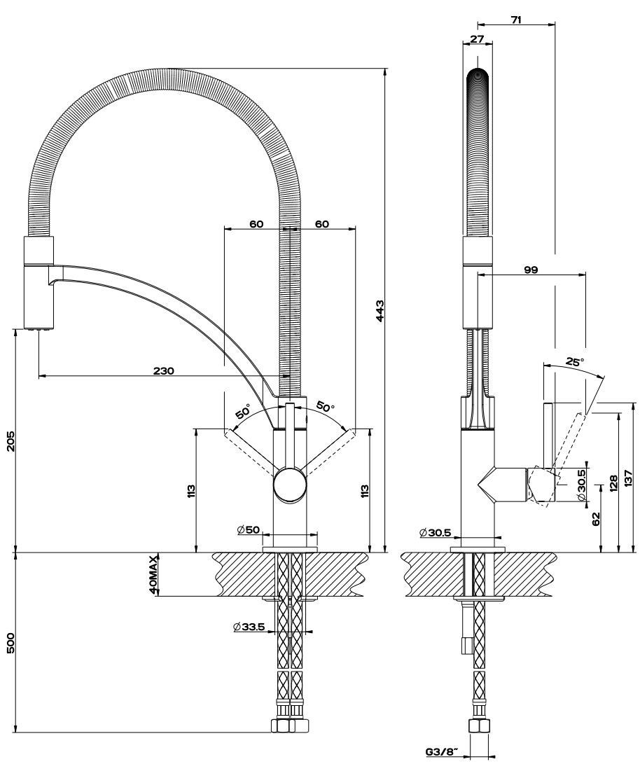 Смеситель для кухни из латуни с ручным душем Gessi HELIUM HT ARCH-00142274 - Вид №2