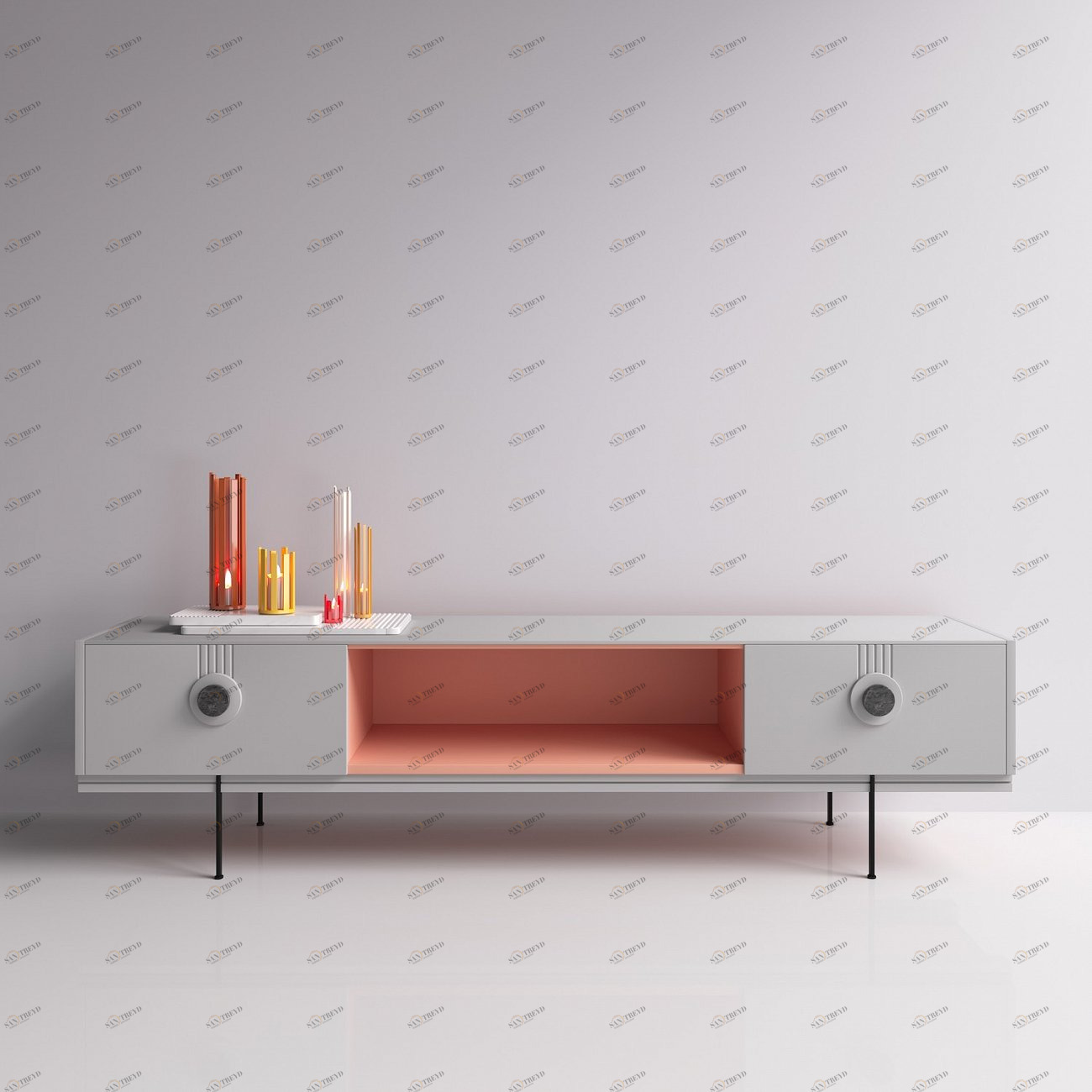 Тумба под телевизор розово-белая Lago BRAGIN DESIGN LIVING 00-3974647 Белый;розовый