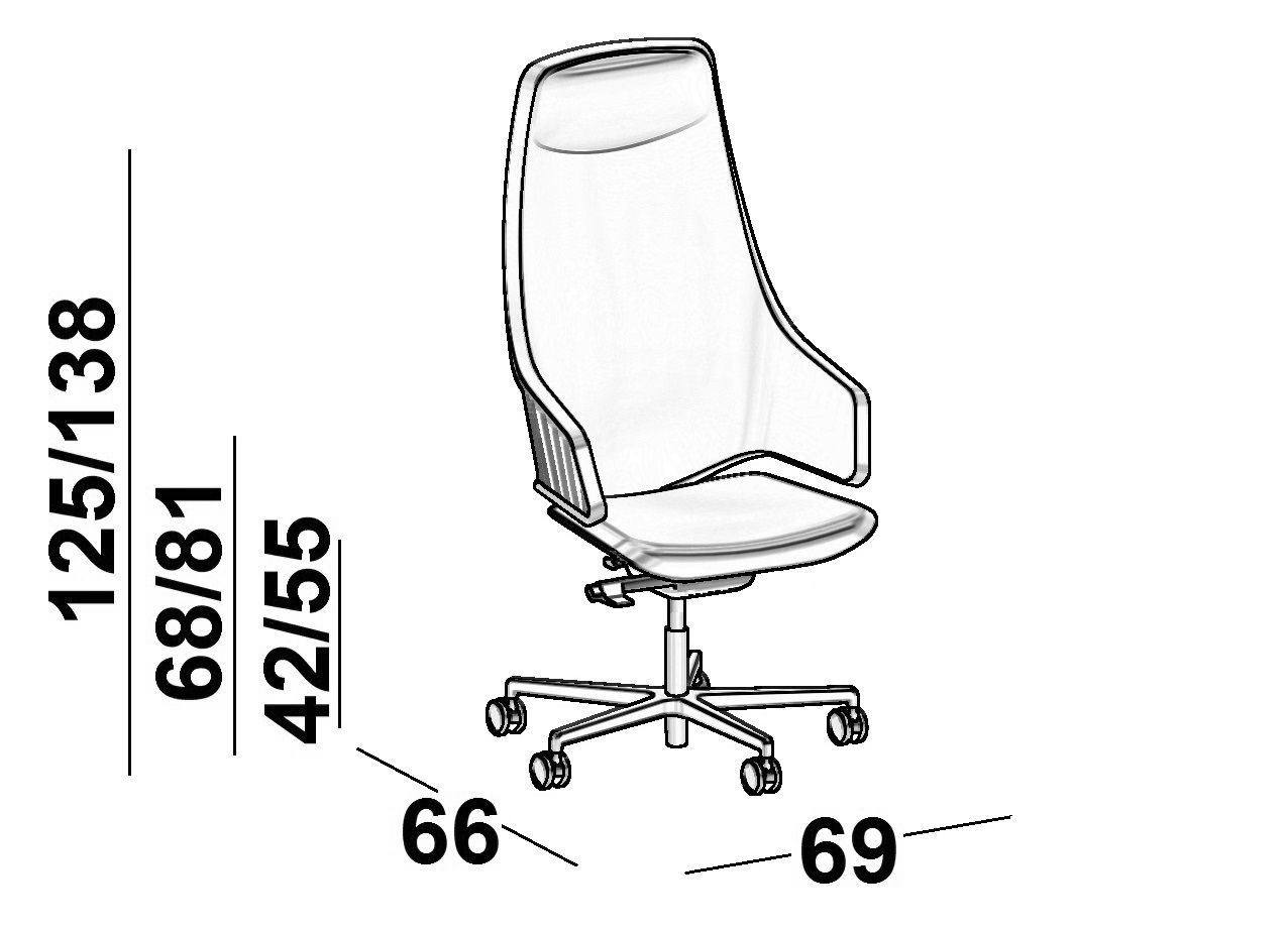 Регулируемое по высоте офисное кресло с колесами 5 спиц Luxy Италия ARCH-00013144 - Вид №15