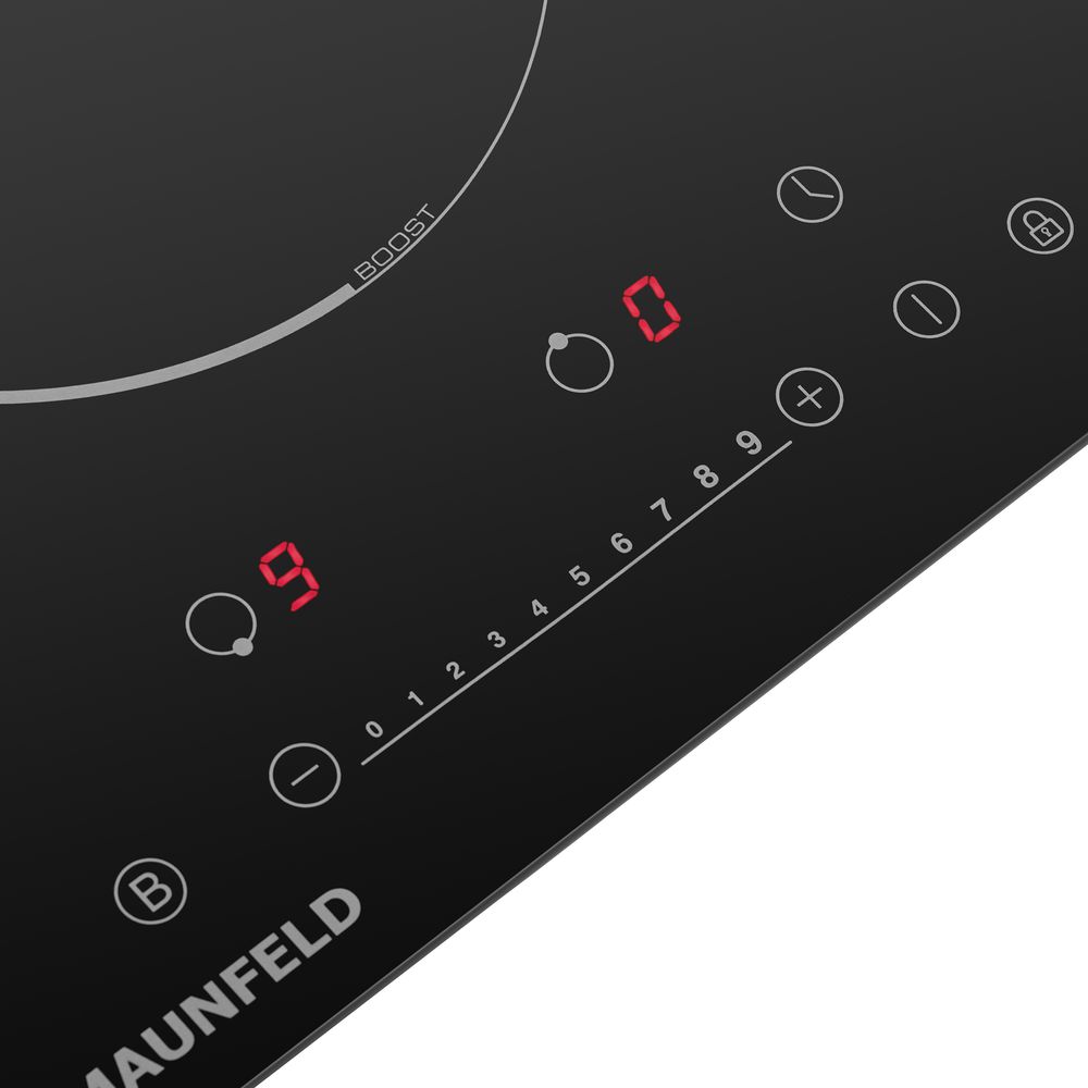 EVI.292F-BK Электрическая индукционная панель evi.453-bk/ домино, индукция, 30 см, 2 конфорки, сенсорно-слайдерное управление, черный цвет Maunfeld Santreyd  - Вид №2