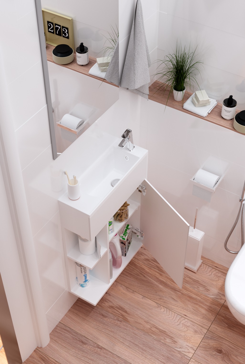 У94716 Тумба с раковиной Stretto 50П 1д. Белый глянец 1 Marka Stretto  - Вид №5