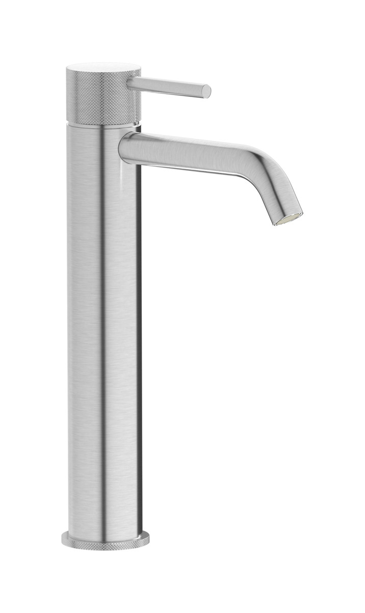 Высокий смеситель для раковины на 1 отверстие в комплекте с донным клапаном. WE ARE IB id202ss Brushed Nickel Industria