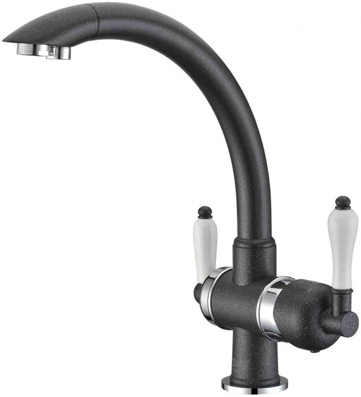 Смеситель ZorG Clean Water ZR 327 YF ХРОМ ЧЕР МЕТ для кухонной мойки, хром/черный металлик
