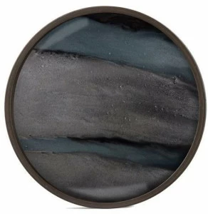 Ethnicraft Круглый поднос из дерева и стекла Linear flow 20924