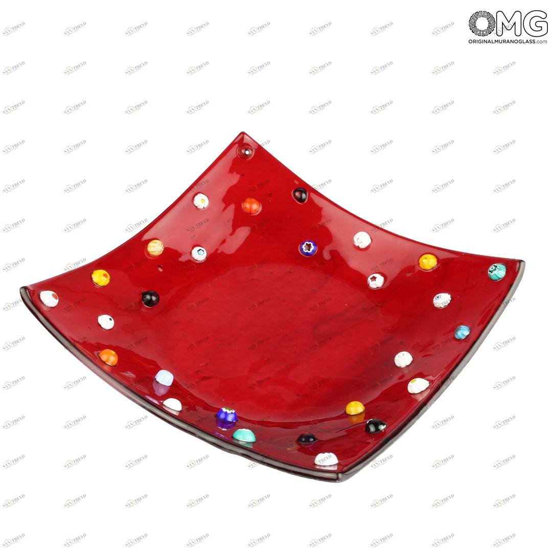 3468 ORIGINALMURANOGLASS Квадратное красное блюдце Муррина - муранское стекло OMG 8 см 