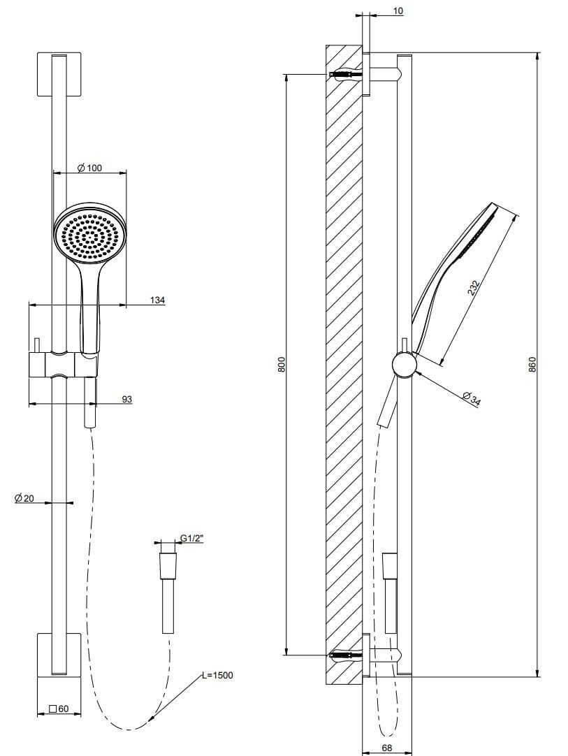 Латунный подъемный стержень с ручным душем Gessi рельеф ARCH-00029275 - Вид №3