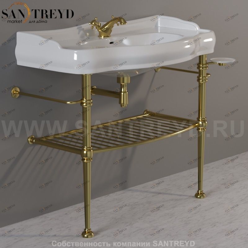 730091 Структура под раковину 100 из латуни с полкой-решёткой. Retro Kerasan