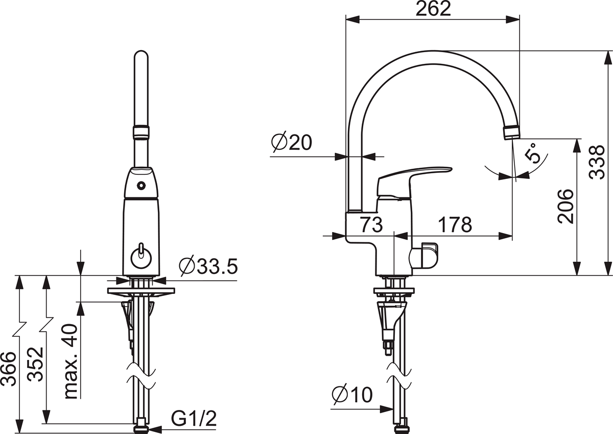 Oras 1039 Смеситель для кухни с клапаном 1039 Safira Хром  - Вид №1