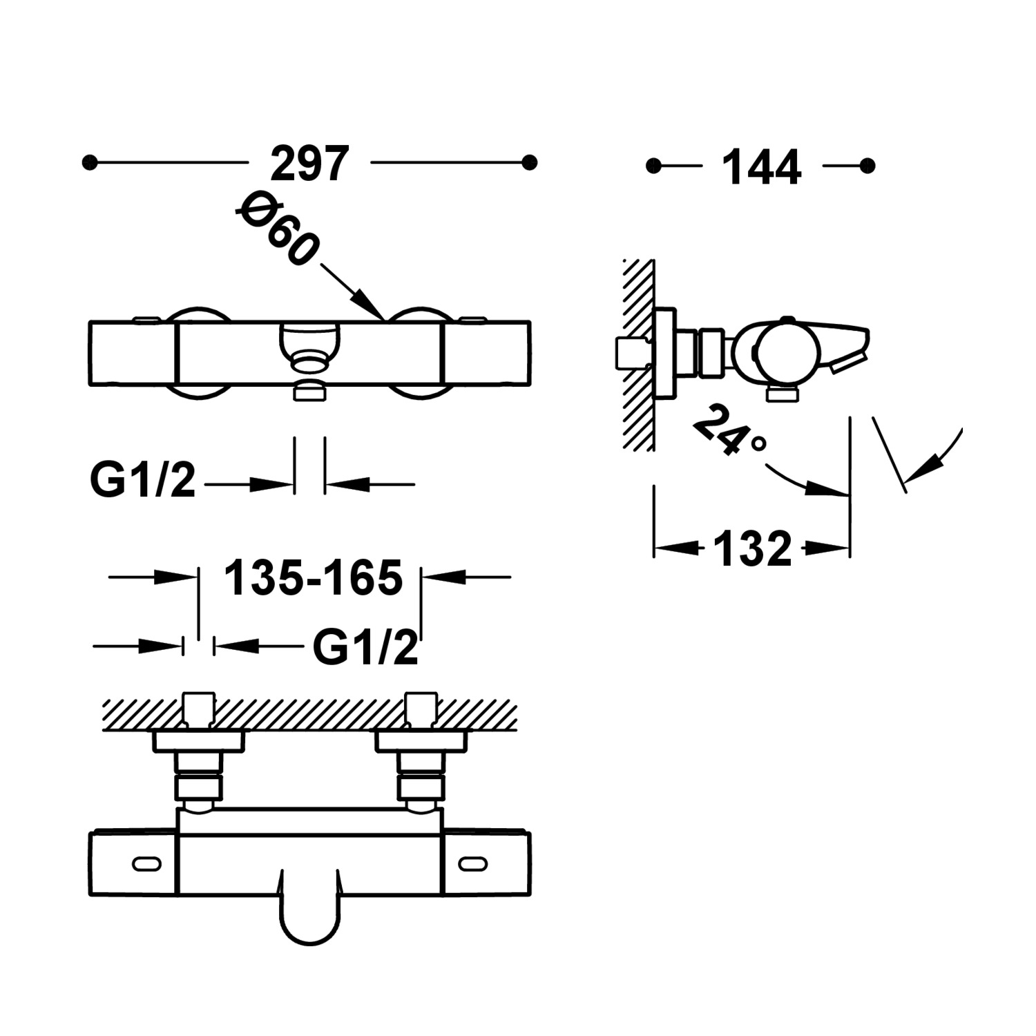 Настенный термостатический смеситель для ванны и душа-19017401NM TRES Thermostatic - Вид №1