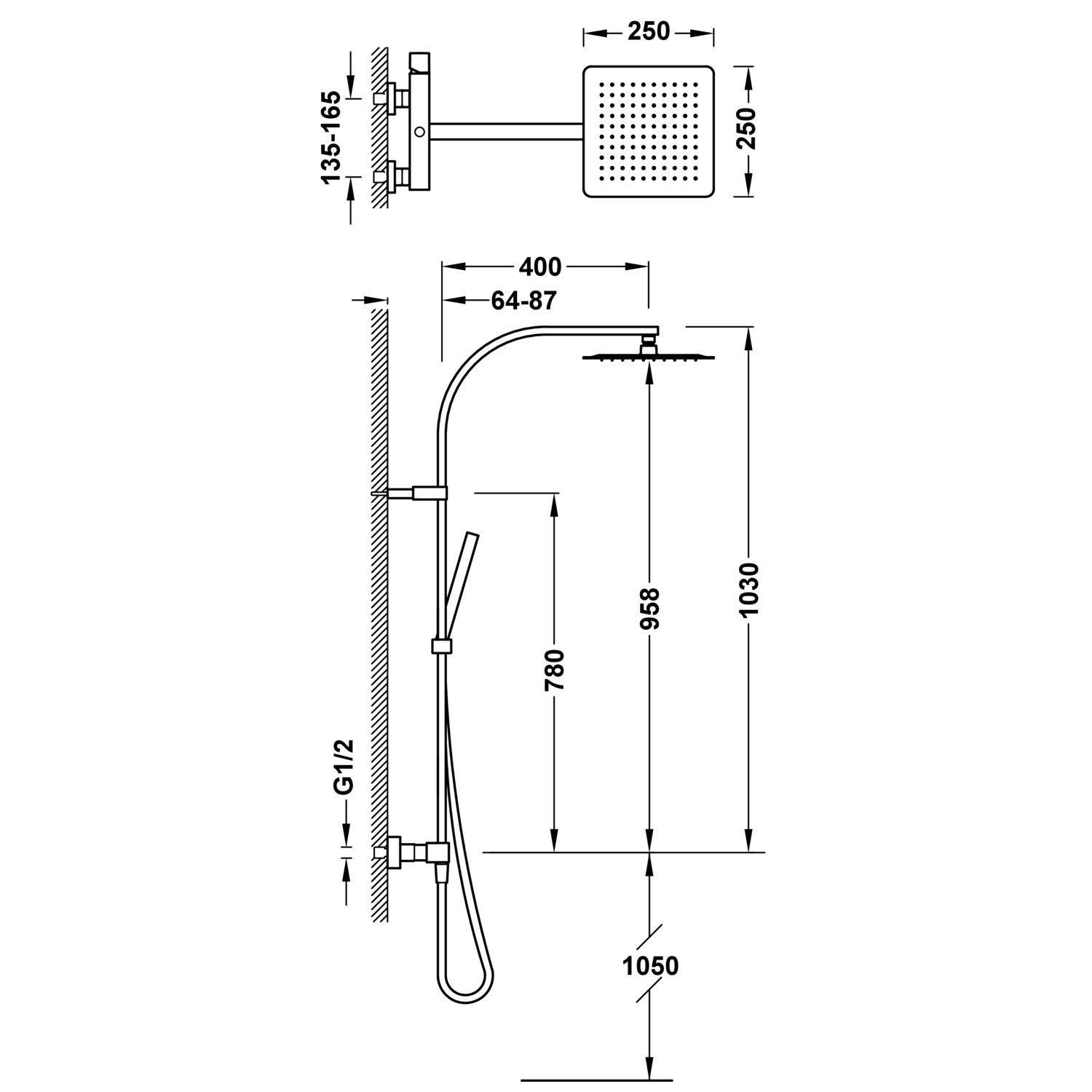Двухходовой настенный смеситель для душа CUADRO с одной ручкой-00719101 TRES  - Вид №1