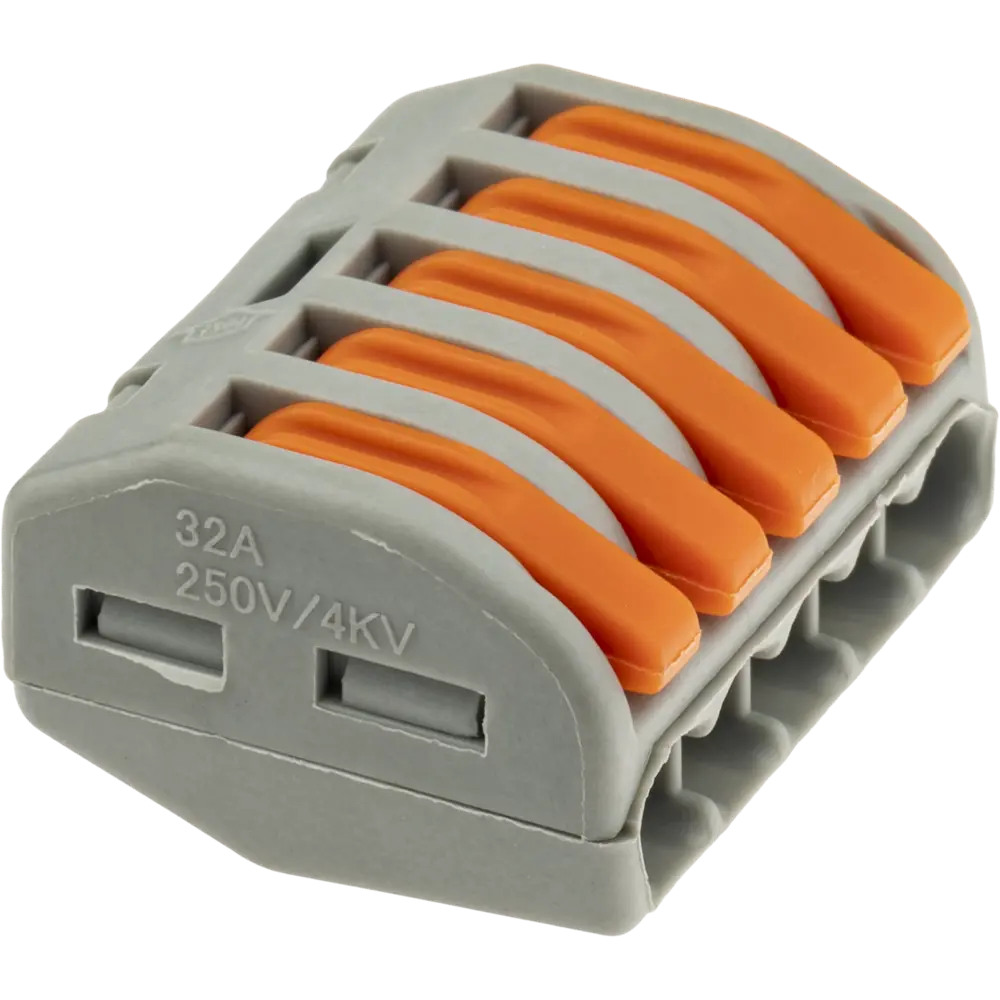 84509771 Клеммы соединительные монтажные с рычажком Duwi СМК 222-415 5-проводные 4мм² серые 5шт 26611 2 STLM-1101874  - Вид №1