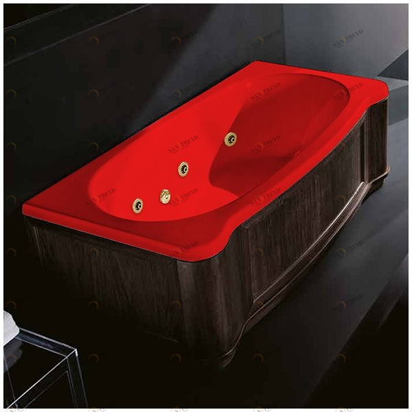 Ванна Gruppo treesse New Classic Young STX-V674B-DX-WV-KZ красная с золотой фурнитурой и гидромассажем и дезинфекцией прямоугольная правая деревянная панель венге STXV674BDXWVKZ