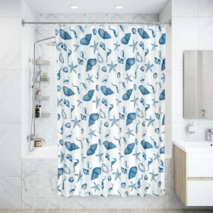 Штора для ванны Ocean, 180х200 см, полиэстер, цвет белый/синий 82168025 STLM-2127697