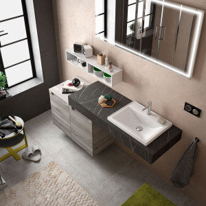 26313 SALGAR Столешница COMPAKT 51 от 1401 до 1600 мм с 1 половинной раковиной СЕРЫЙ КАМЕНЬ